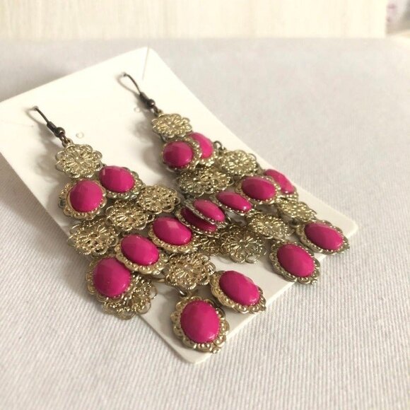 Cascadings Faceted Pink Filigree Gold Diamond Dangle Earrings - Picture 3 of 6